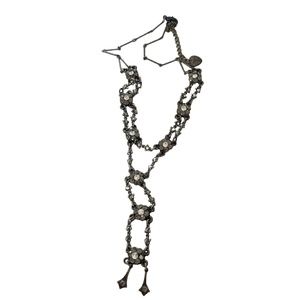 Yoni Z silver rhinestone necklace victorian revival flower dainty Edwardian